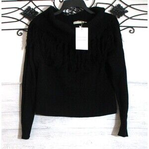 Ninexis Women’s Pullover Sweater Black Size S Long Sleeve Fringe Neck